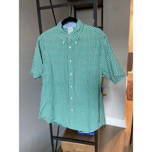 Brooks Brothers Regent Shirt Large Plaid Short Sleeve Button Down Green White